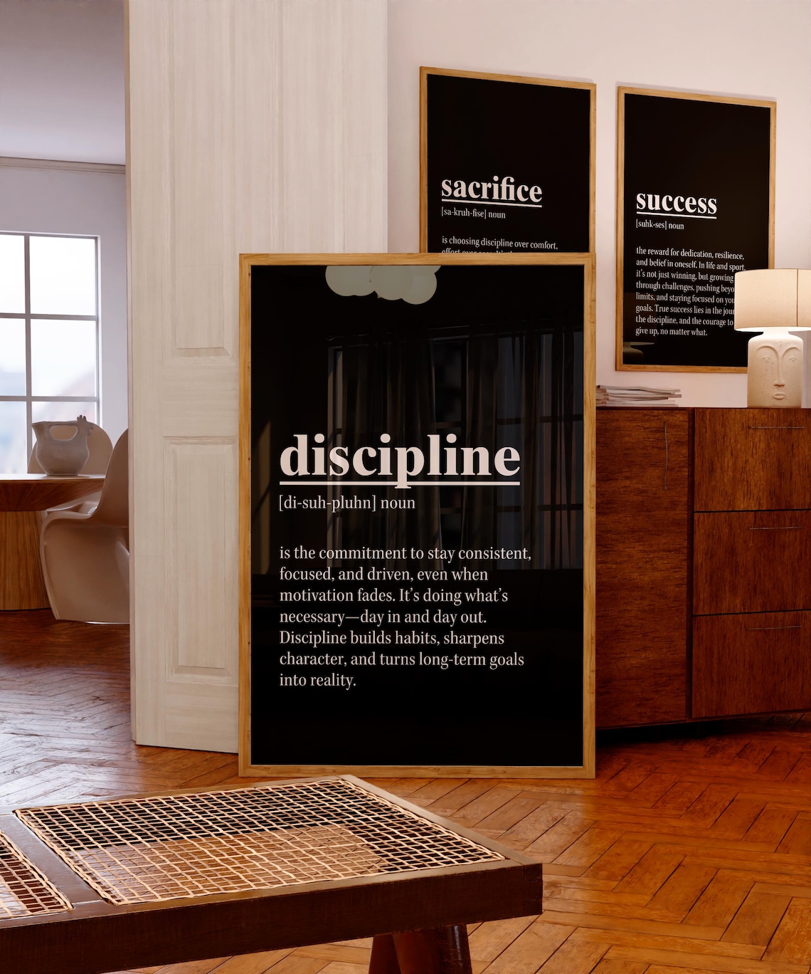 Discipline Sacrifice Success Dictionary Quote Motivational Poster Set