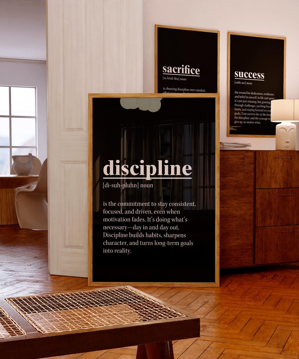 Motivational Wall Art Set Success Discipline Sacrifice