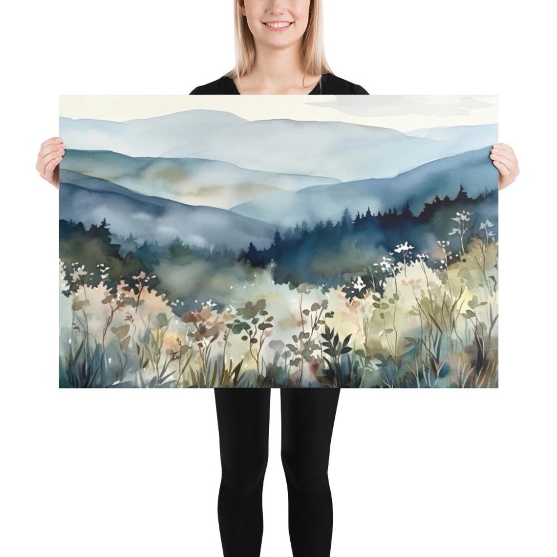 Blue Ridge Mountains Watercolor Wildflowers Art Print - Image 5