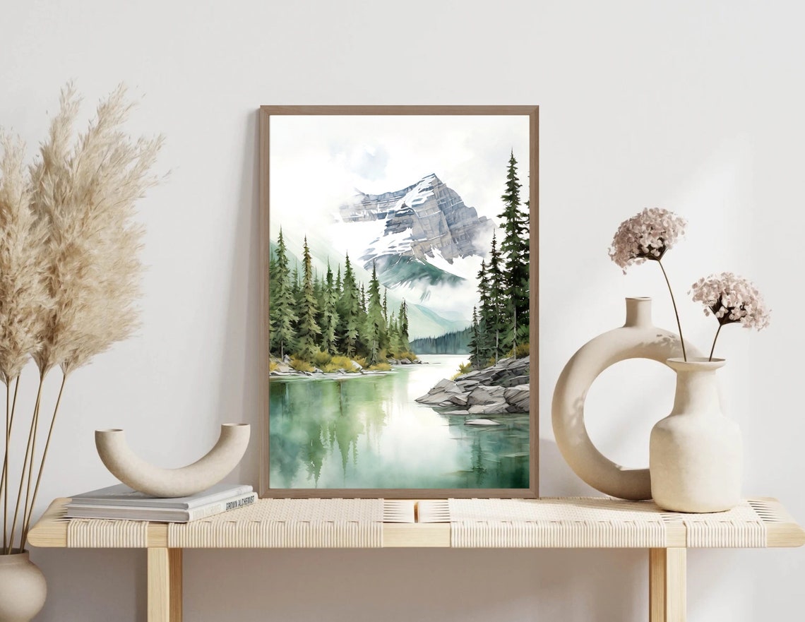 Banff National Park Emerald Lake Snowy Peak Pine Forest Poster - Image 3
