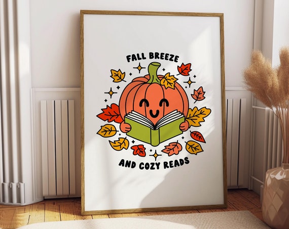 Cosy Pumpkin Autumn Quote Poster, Book Nook Decor