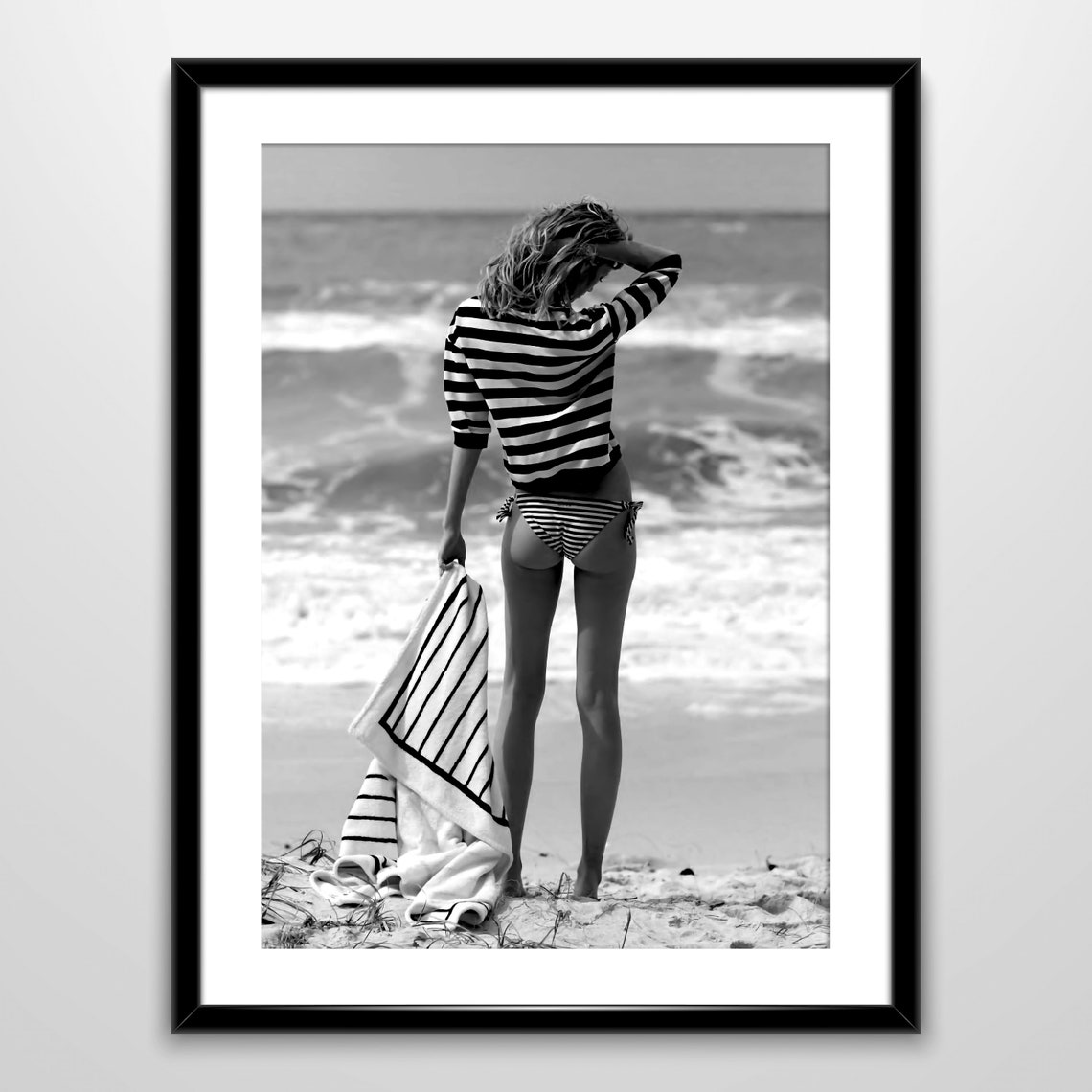 Swimsuit Woman In Beach Print Summer Poster Black And White Fashion Wall Art Vintage Photography Girls Bathroom Decor - Image 4