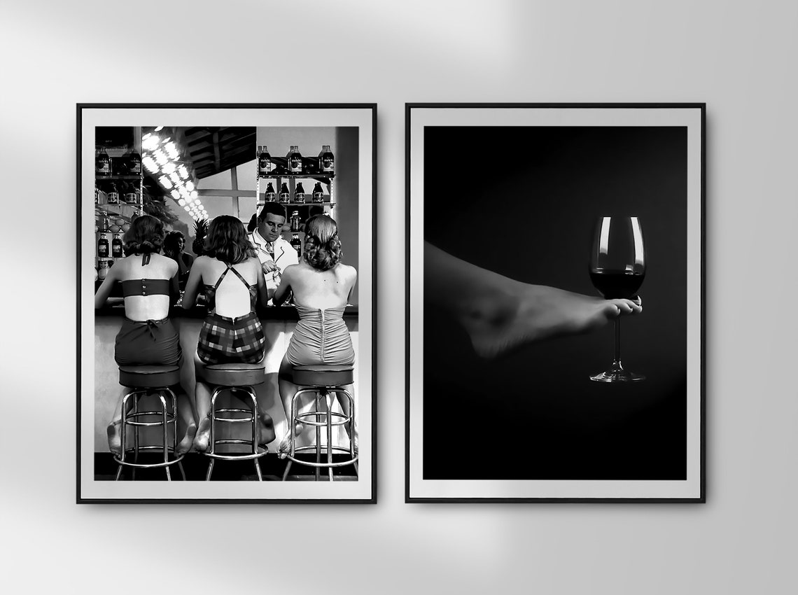 Bare Foot Touching Red Wine Glass Dark Moody Black and White Poster - Image 3