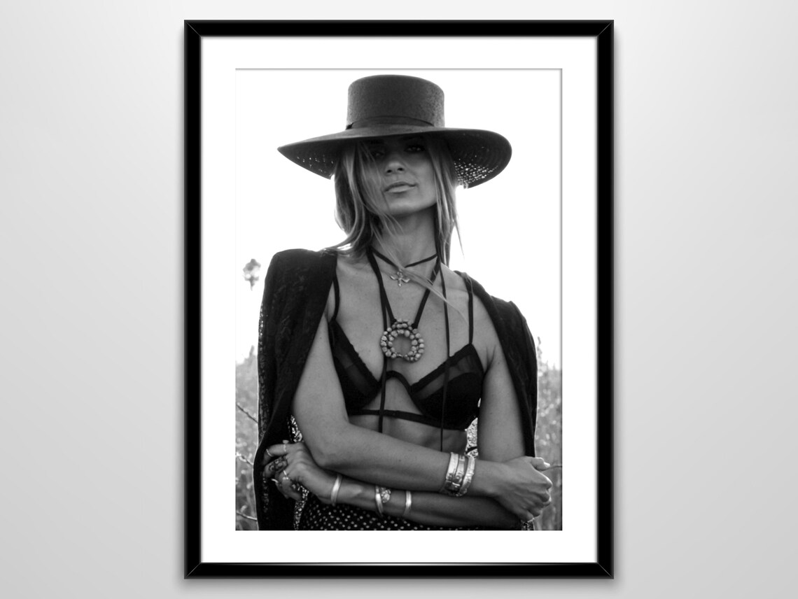 Cowgirl Retro Western Art Print, Black And White - Image 2