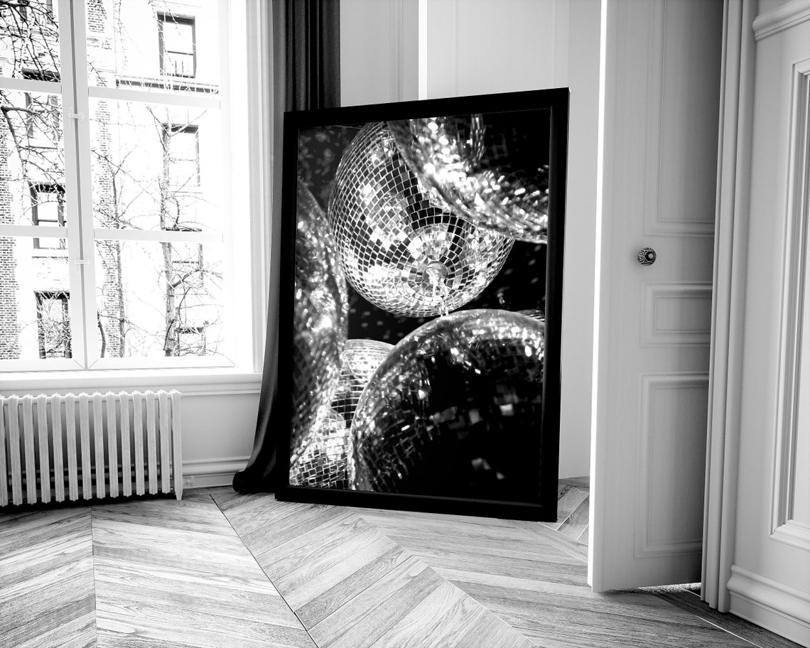 Disco Ball Close Up Black White Sparkle Nightlife Photo Poster - Image 3