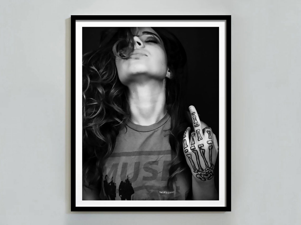 Woman With Skeleton Hand Tattoo Middle Finger Muse Band Poster