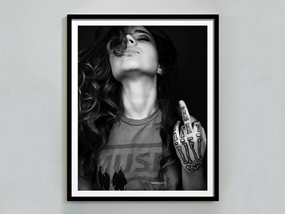 Woman With Skeleton Hand Tattoo Middle Finger Muse Band Poster