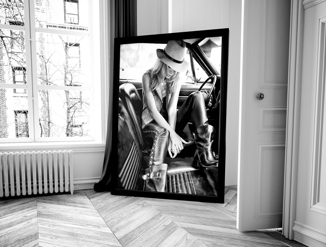 Coastal Cowgirl In Boots Print Feminist Poster Black And White Trendy Wall Art Teen Girl Bedroom Decor Cowgirl Poster - Image 4