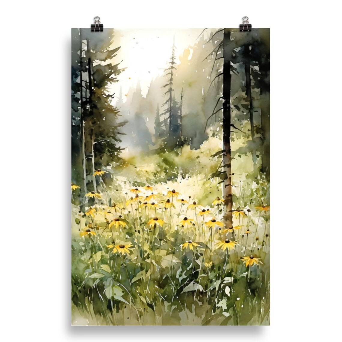 Forest Glade Watercolor Art Print, Wildflowers Scene - Image 5