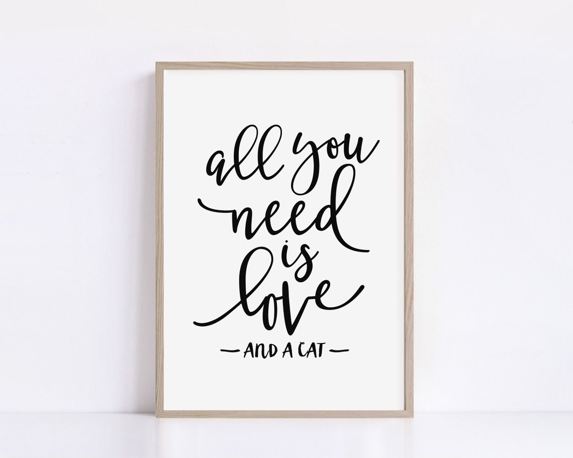 All You Need Is Love and a Cat Funny Script Typography Quote Poster - Image 2