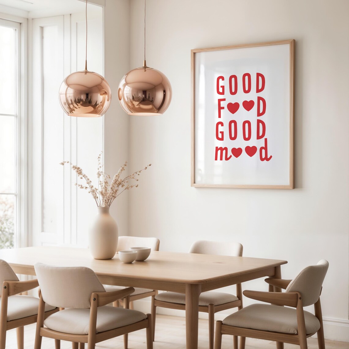Funny Red Good Food Good Mood Heart Typography Kitchen Quote Poster - Image 2
