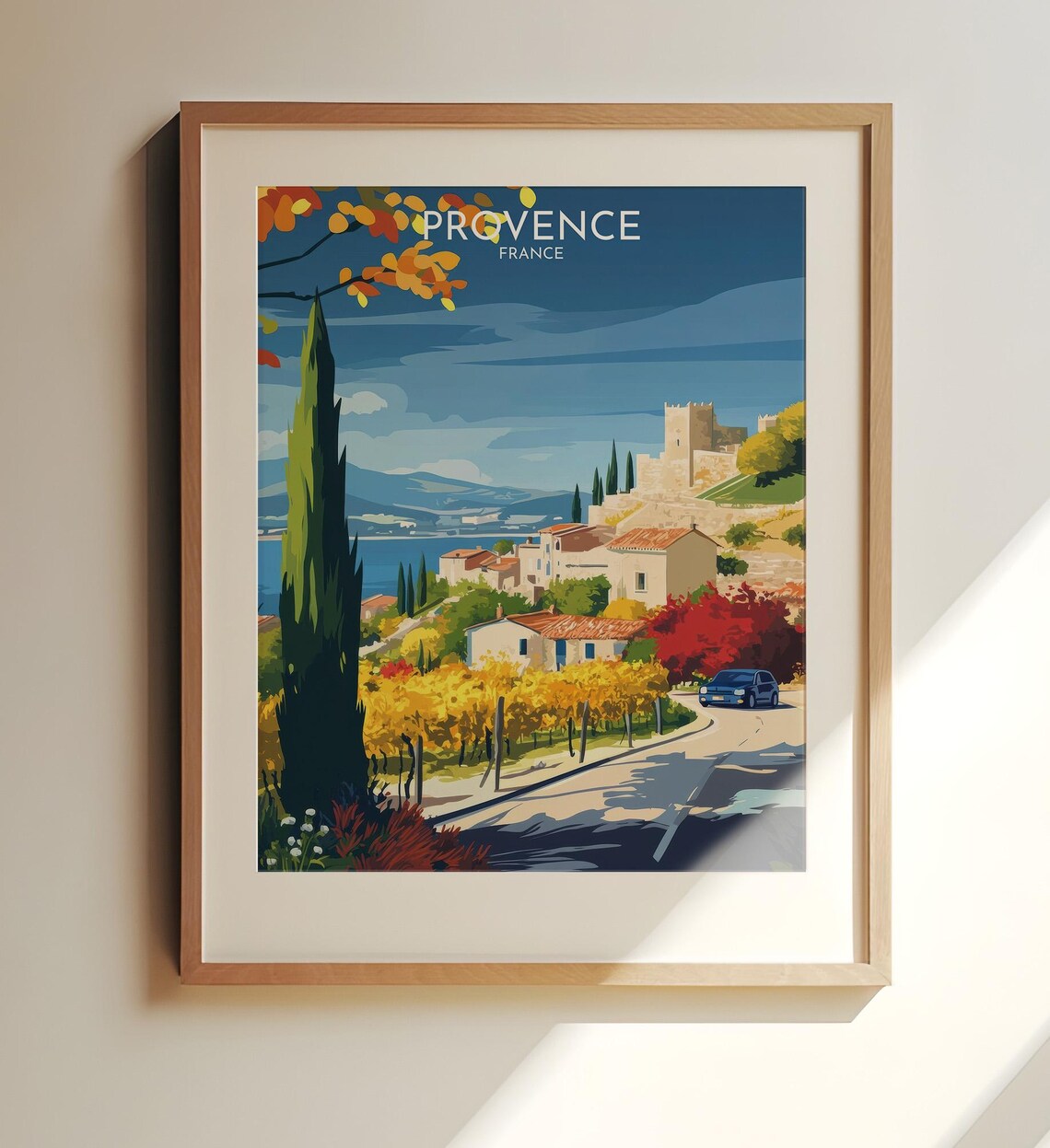 Provence France Hilltop Village Cypress Vineyard Autumn Travel Poster