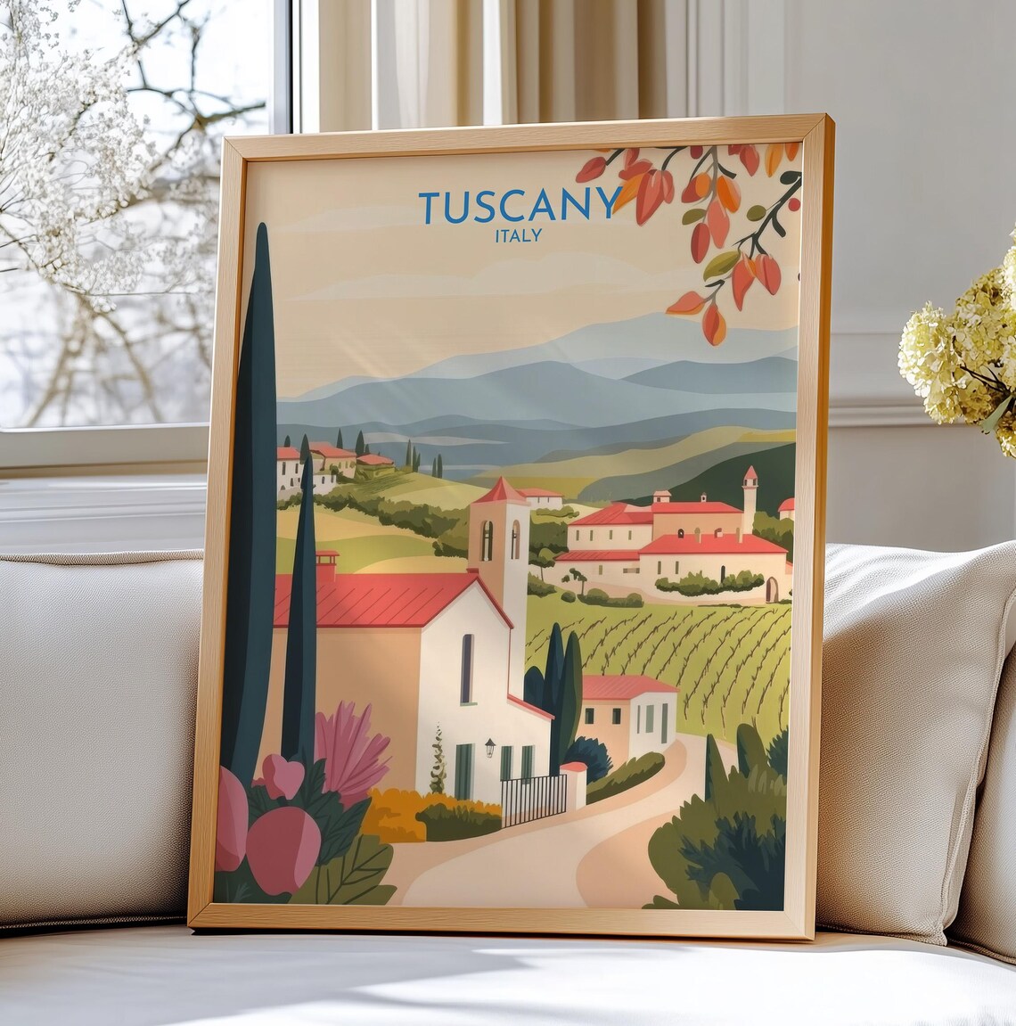 Tuscany Italy Vineyard Countryside Village Landscape Travel Poster