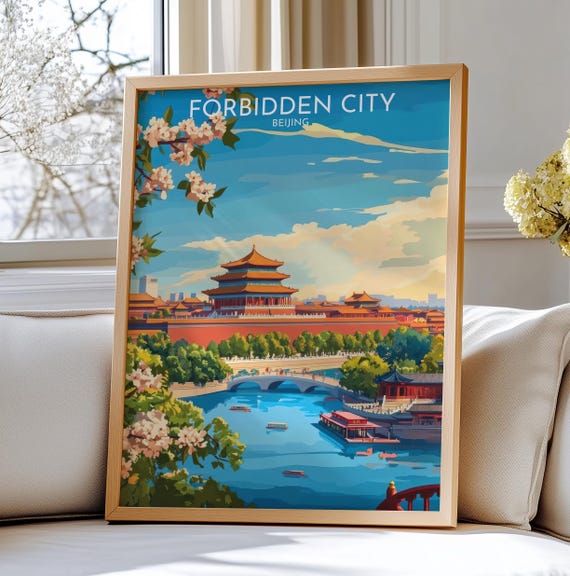 Forbidden City Beijing Travel Poster Art Illustration For Home Decor