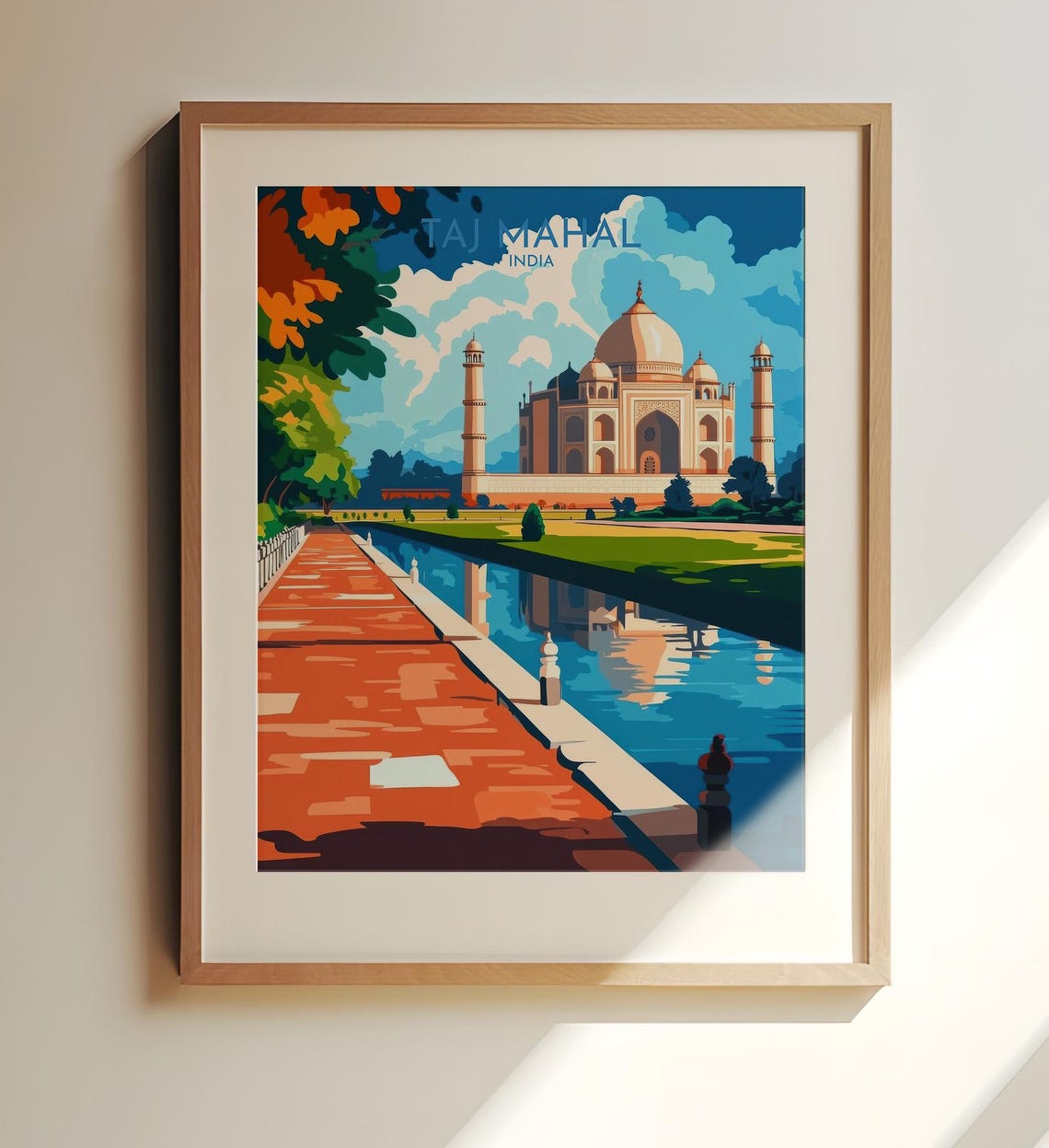 Taj Mahal India Reflection Pool Garden Iconic Landmark Travel Poster