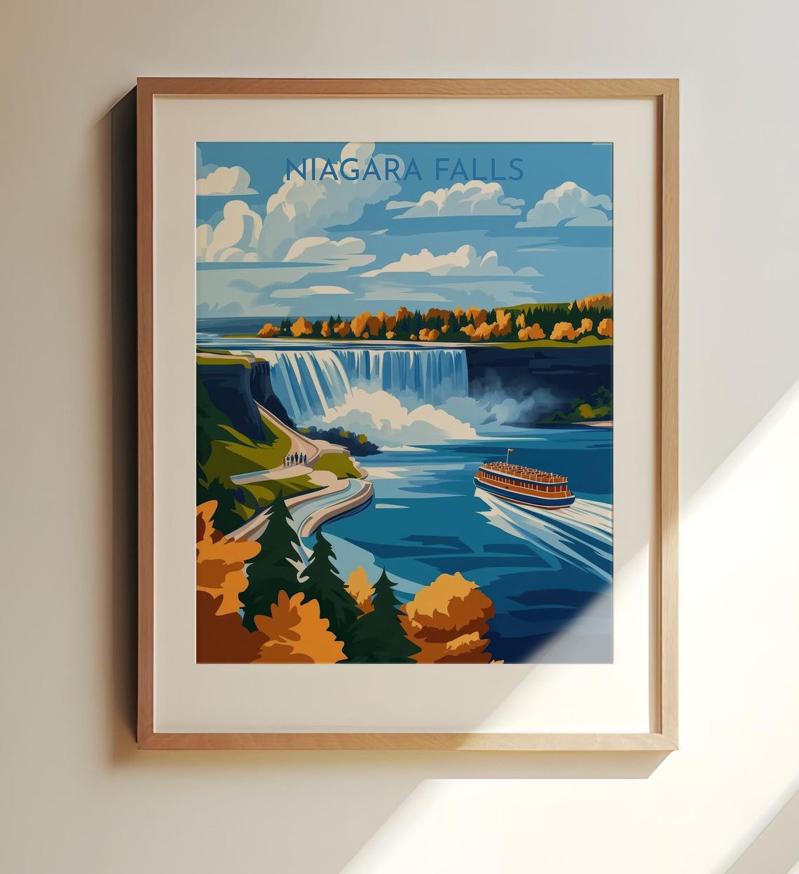 Niagara Falls Waterfall Boat Tour Scenic Vintage Travel Poster
