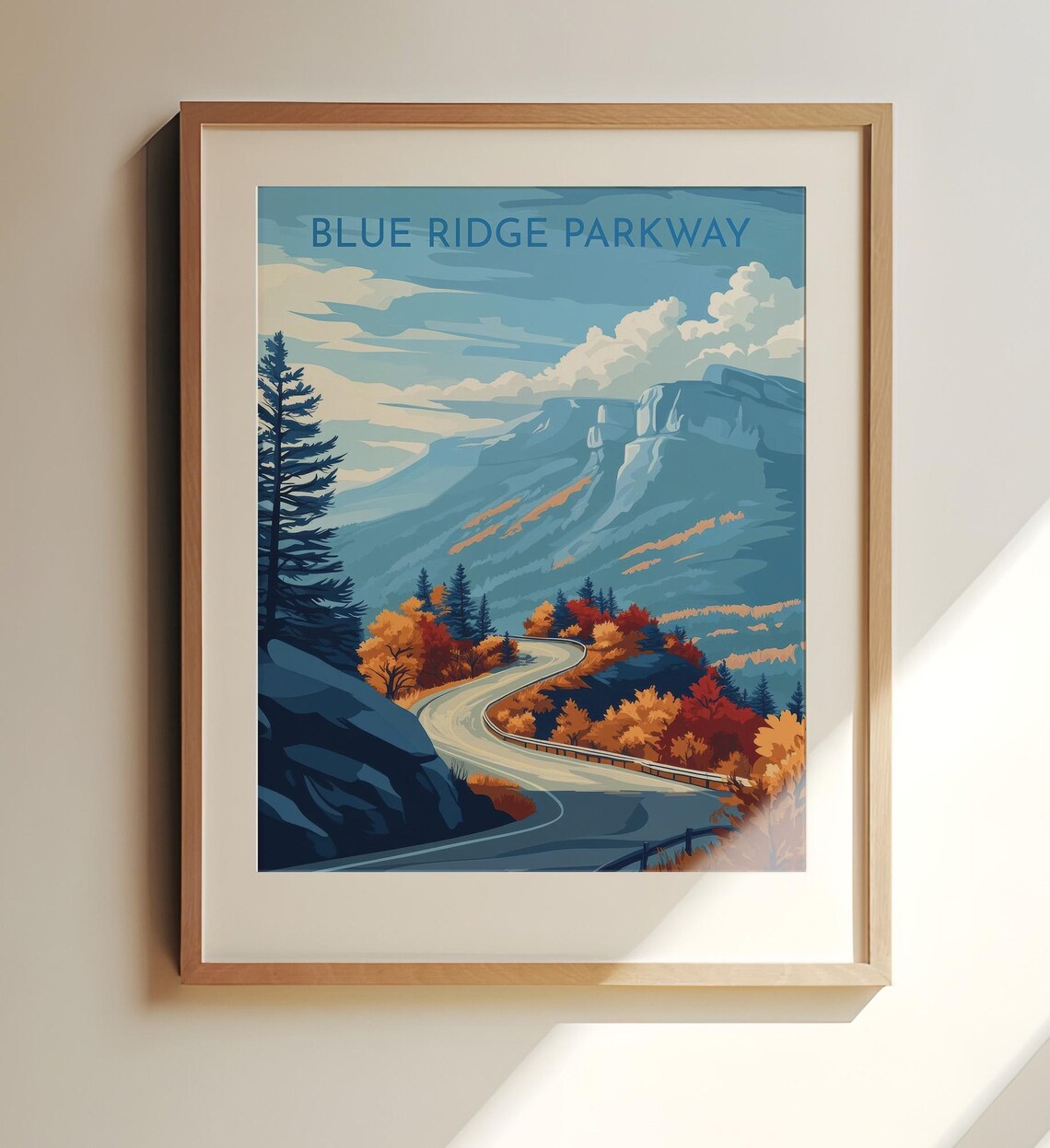 Blue Ridge Parkway Autumn Winding Road Mountain Vintage Travel Poster