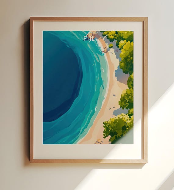 Fiji South Pacific Travel Print Art Serene Beach Coastline In