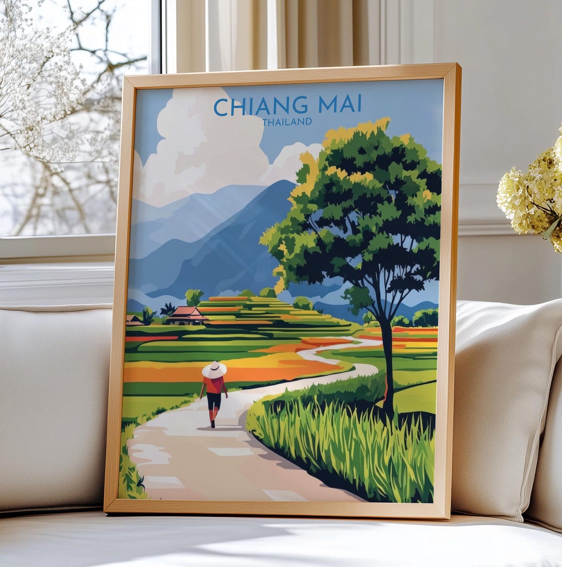 Chiang Mai Thailand Rice Terrace Fields Vintage Travel Poster