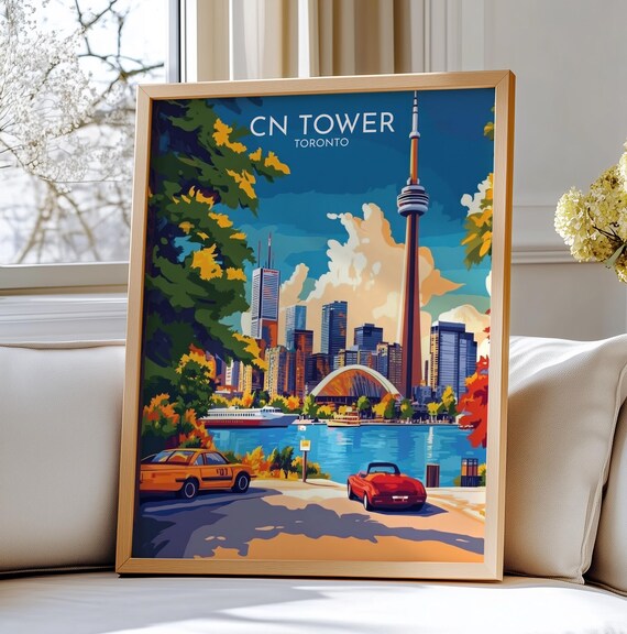 Cn Tower Toronto Wall Print Travel Art Vibrant Skyline Poster