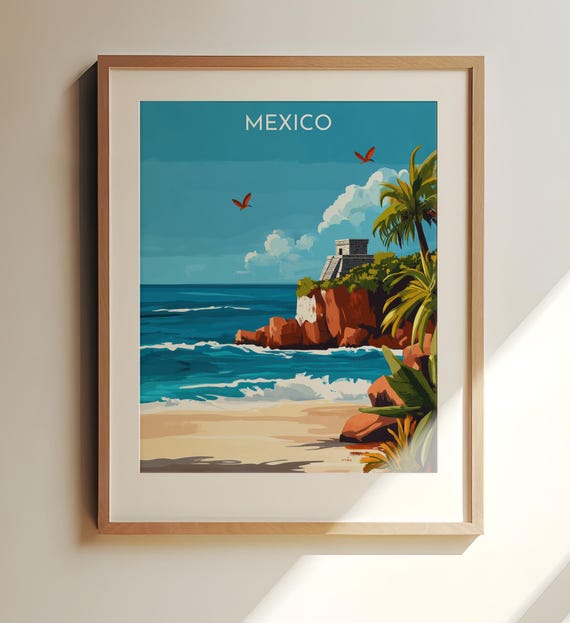 Tulum Mexico Travel Art Wall Print Beach And Ruins Poster