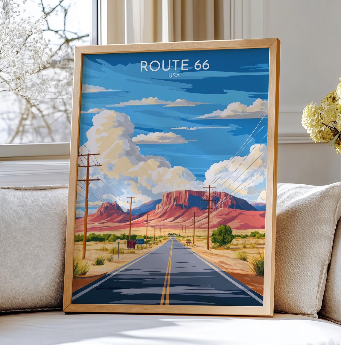 Route 66 USA Vintage Travel Poster Desert Highway Red Mesas Road