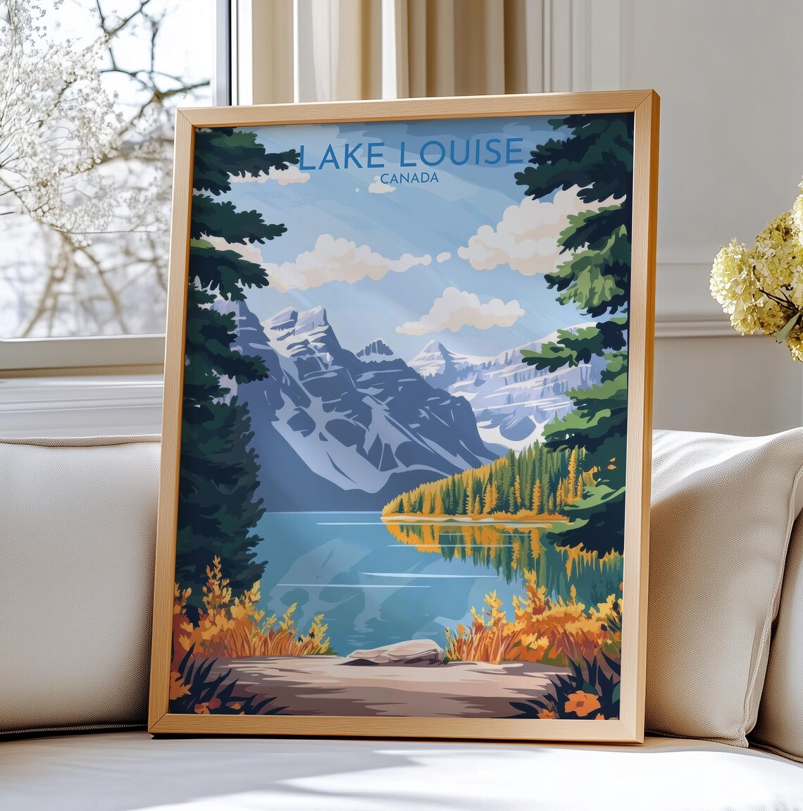 Lake Louise Canada Mirror Lake Autumn Rockies Peaks Travel Poster