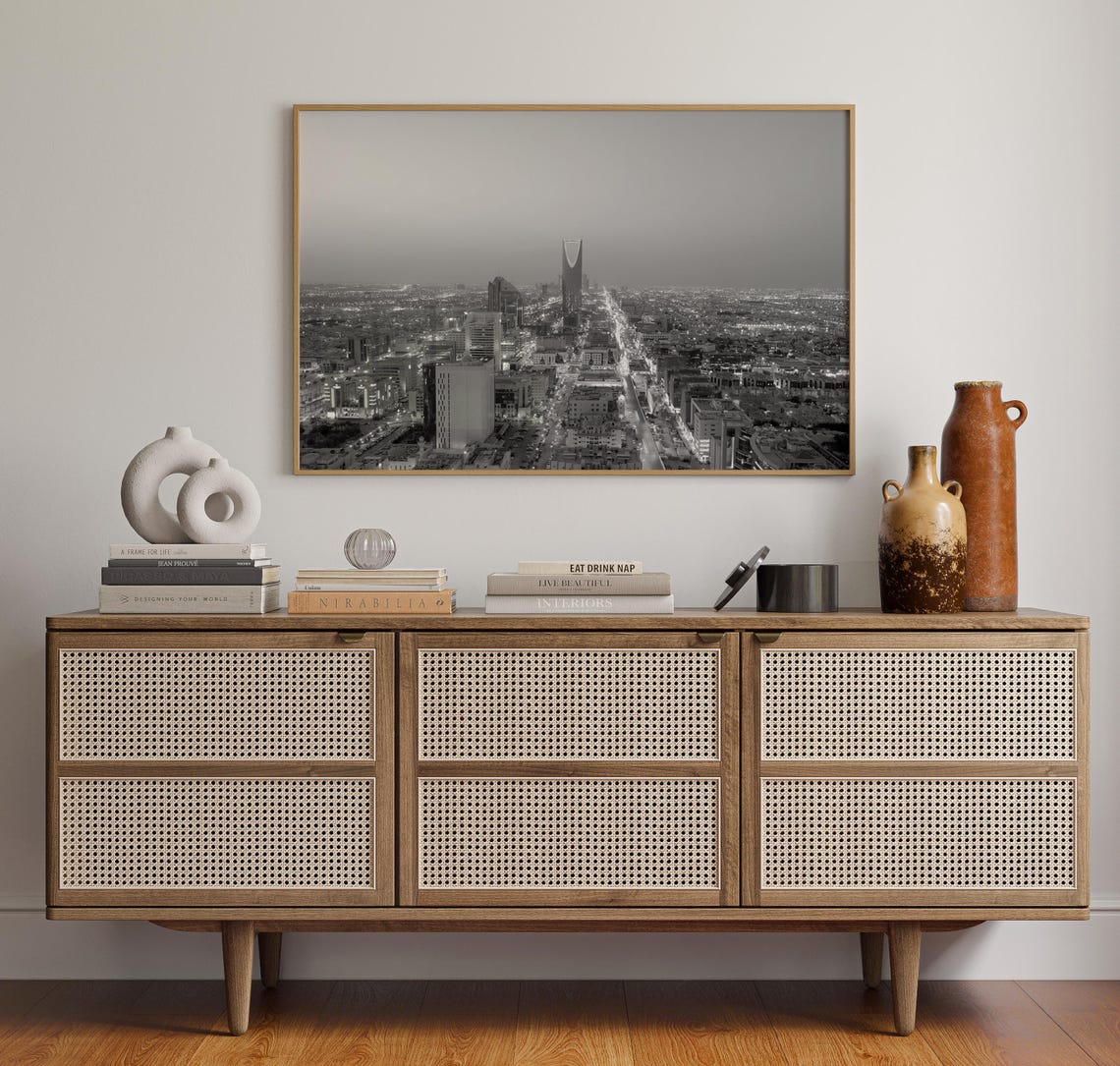 Saudi Arabia Riyadh Night Skyline Kingdom Tower Black White Poster - Image 4