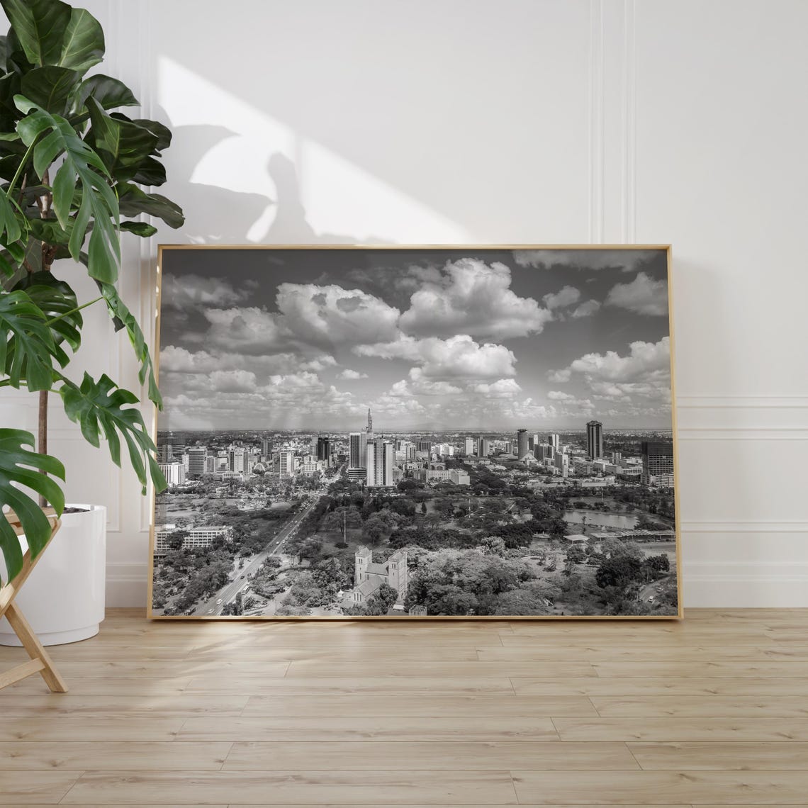 Nairobi Kenya Skyline Black and White Dramatic Clouds City Poster - Image 2