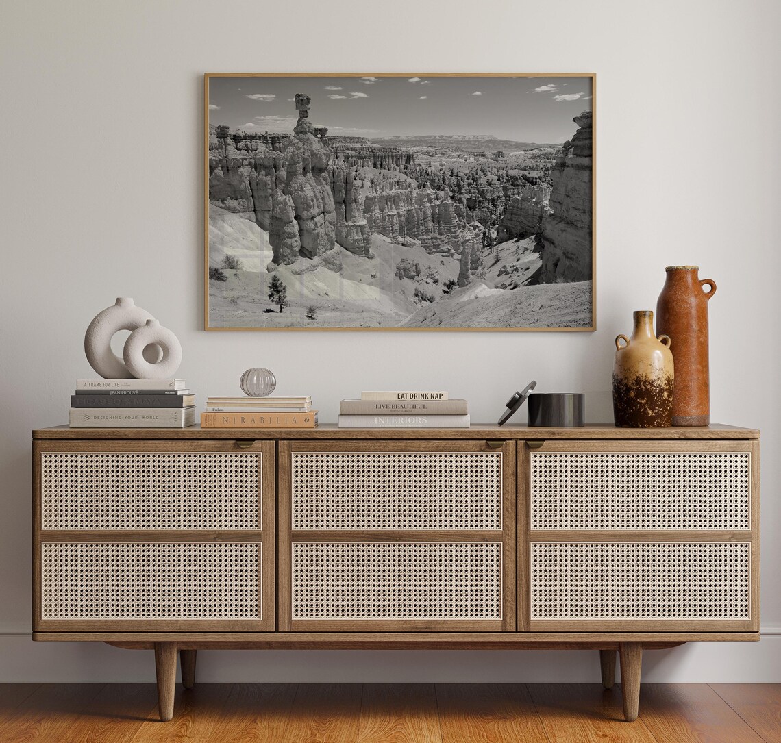 Bryce Canyon Hoodoos Rock Formations Black and White Landscape Poster - Image 4