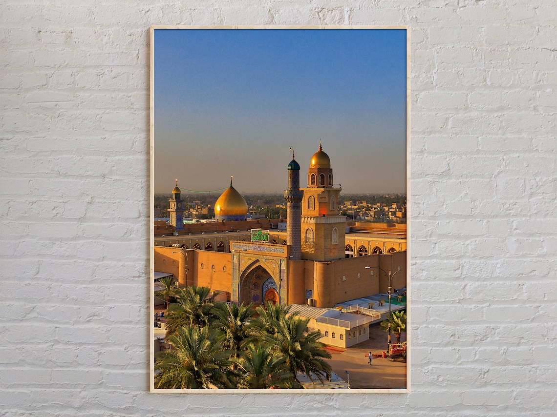 Iraq Golden Dome Mosque Palm Trees Middle East Real Photo Architecture Poster