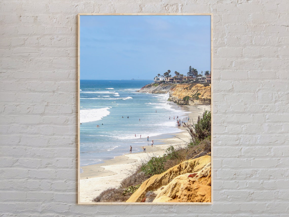 Carlsbad Cliffs Beach Aerial View with Surfers California Poster