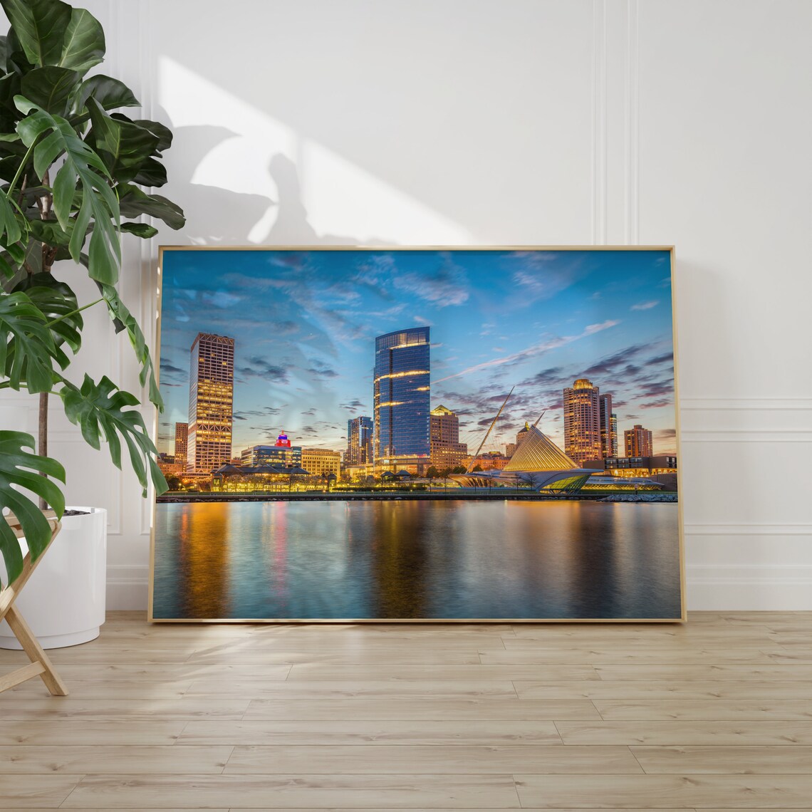 Milwaukee Wisconsin Skyline Dusk Lake Michigan Reflection Art Poster - Image 2