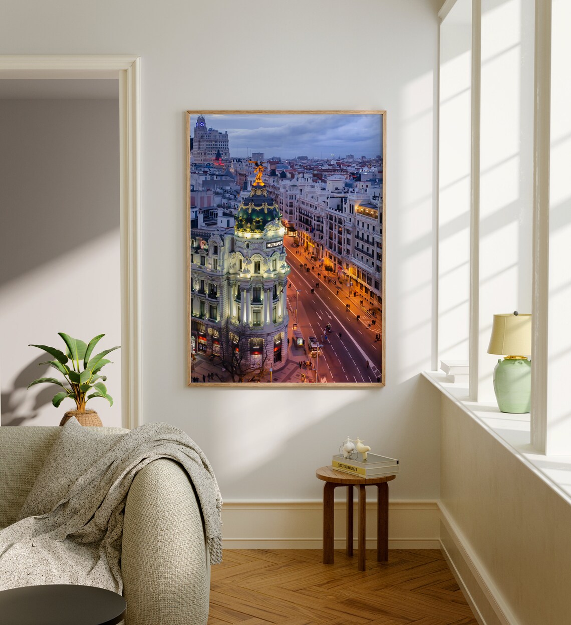 Madrid Spain Metropolis Building on Gran Via at Evening Dusk Poster - Image 5
