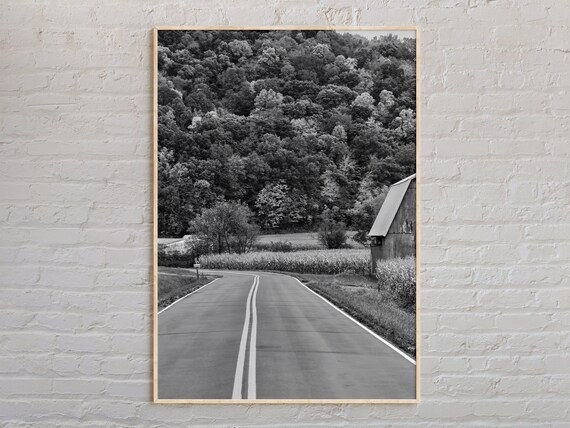 Black And White Ohio Country Road Barn Landscape Photo Poster