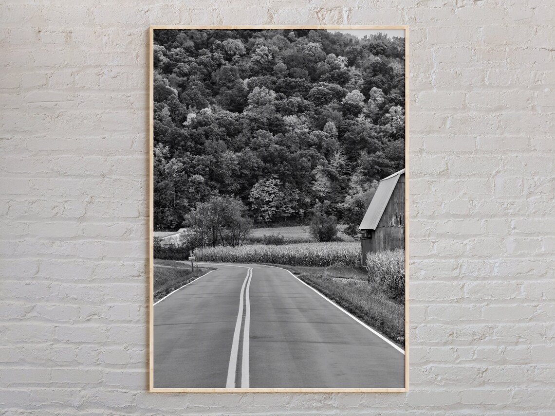 Black And White Ohio Country Road Barn Landscape Photo Poster