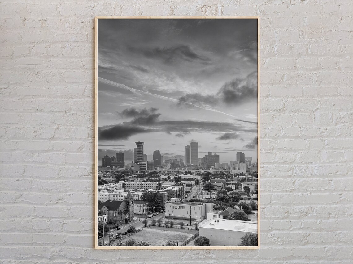 New Orleans Downtown Skyline Black And White Photography Poster