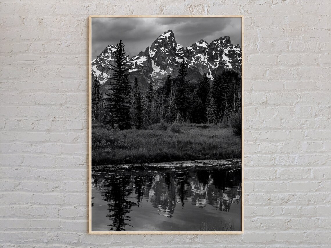 Black And White Grand Teton Travel Poster, Wyoming