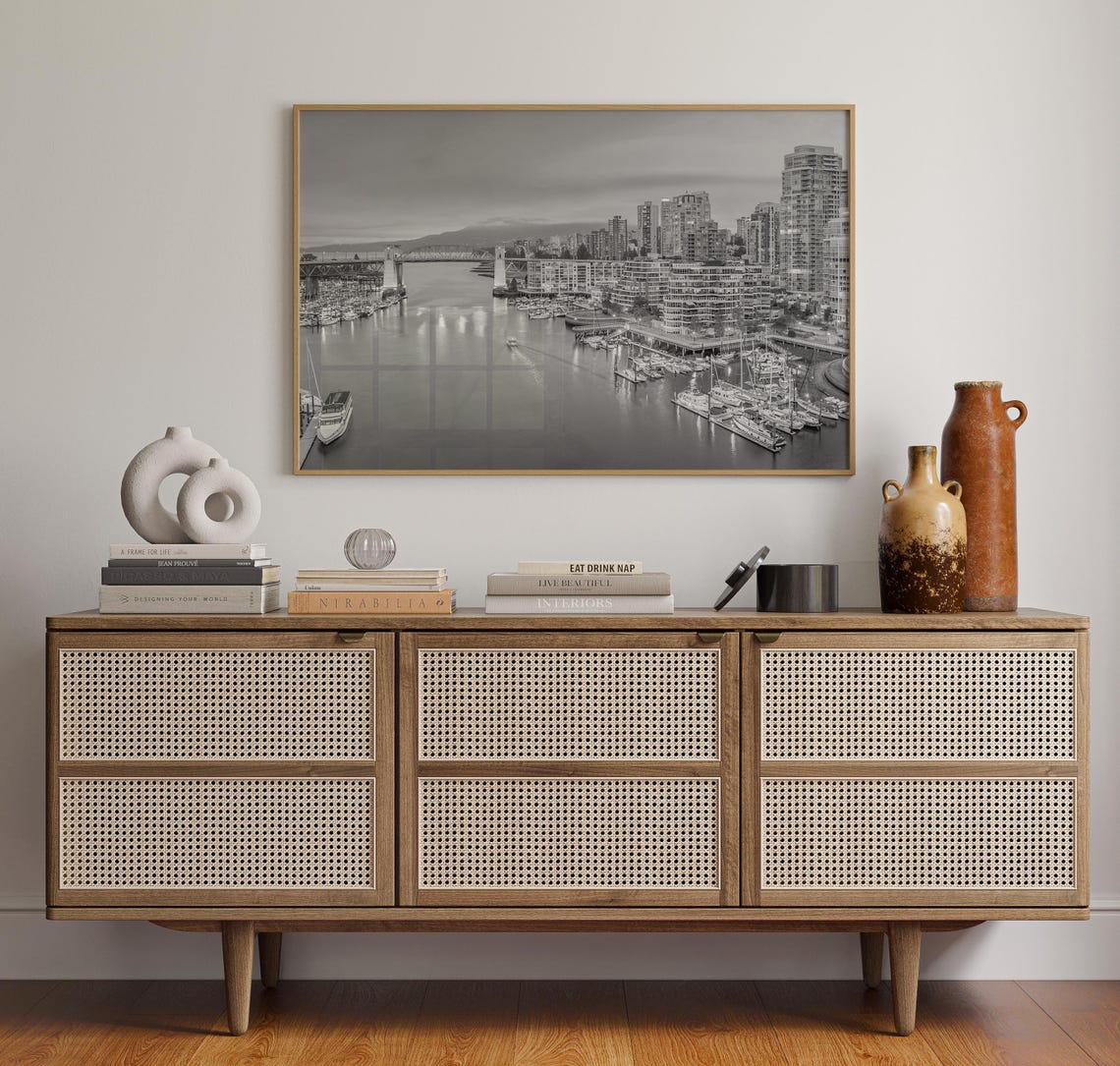 Vancouver False Creek Waterfront Black and White Skyline Marina Poster - Image 4