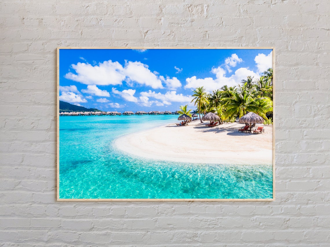 Bora Bora Overwater Bungalows Turquoise Lagoon Beach Paradise Poster