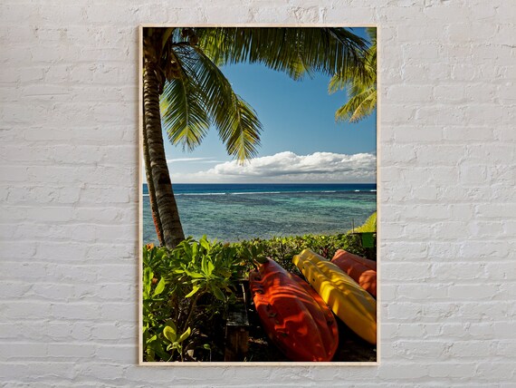 Tonga Tropical Beach Palm Kayaks Turquoise Ocean View Poster