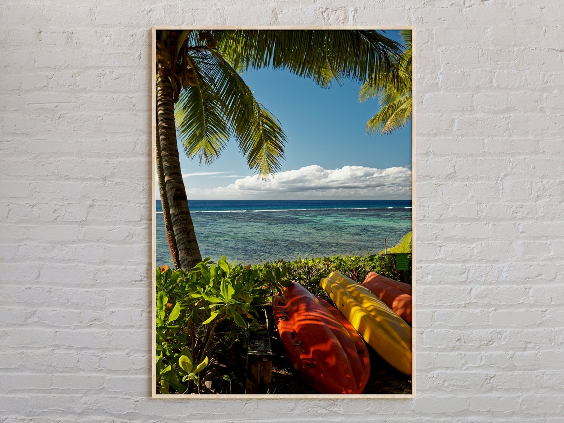 Tonga Tropical Beach Palm Kayaks Turquoise Ocean View Poster