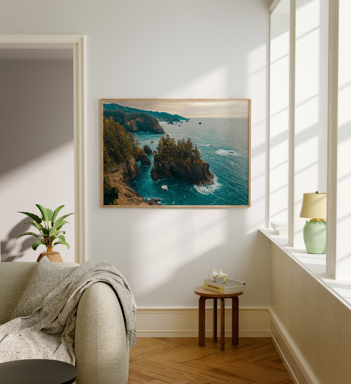 Oregon Coast Aerial Sea Stacks Pine Cliffs Teal Ocean Drone Poster - Image 5