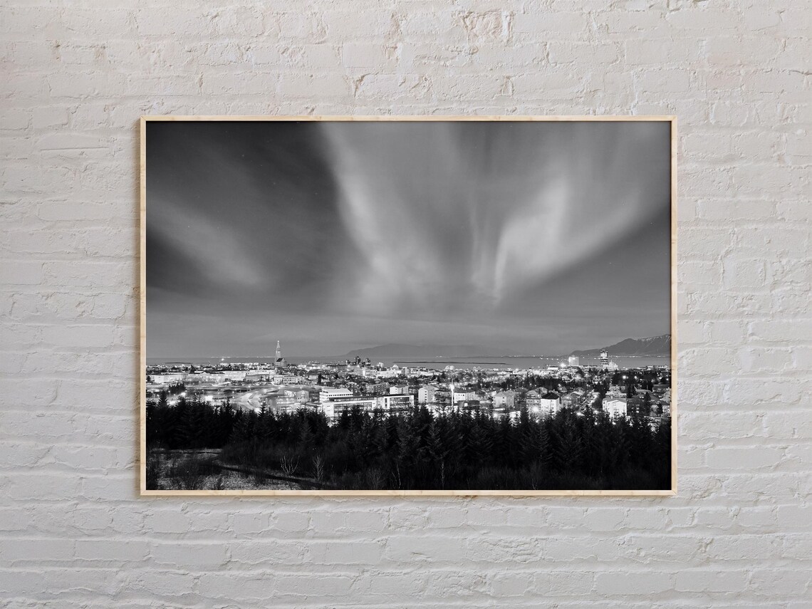 Reykjavik Iceland Northern Lights Night Sky Photo Landscape Poster
