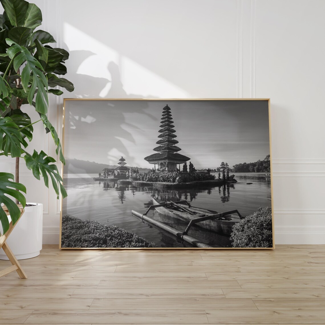 Bali Ulun Danu Beratan Water Temple Black and White Lake Poster - Image 2