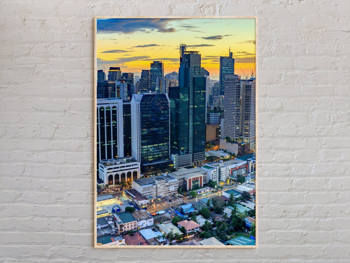Real Photo Manila Philippines Makati Skyline Sunset City Poster