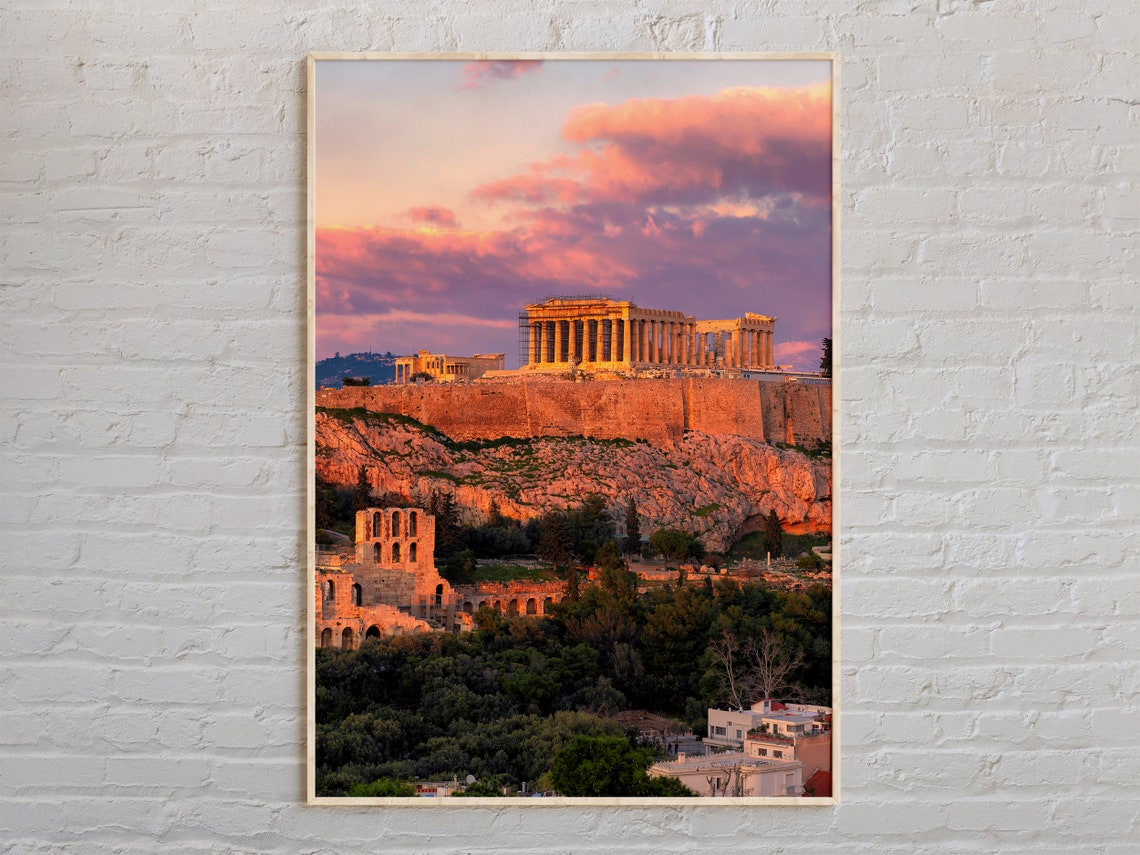 Athens Greece Acropolis Parthenon Sunset Ancient Ruins Scenic Poster