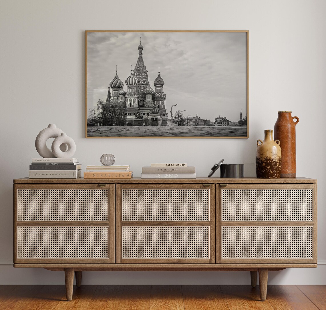 Moscow Russia St Basils Cathedral Red Square Mono Landscape Poster - Image 4