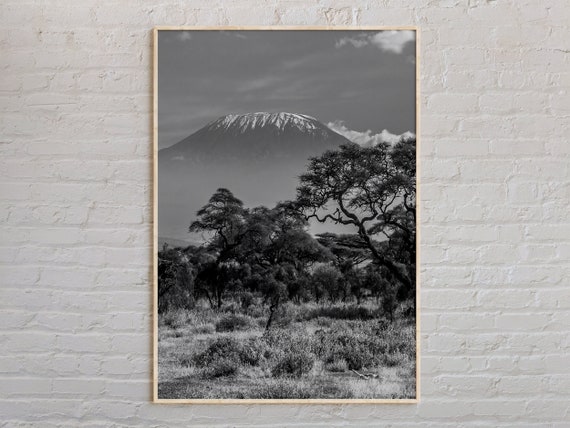Black And White Mount Kilimanjaro Print Wall Art Poster Photo Tanzania