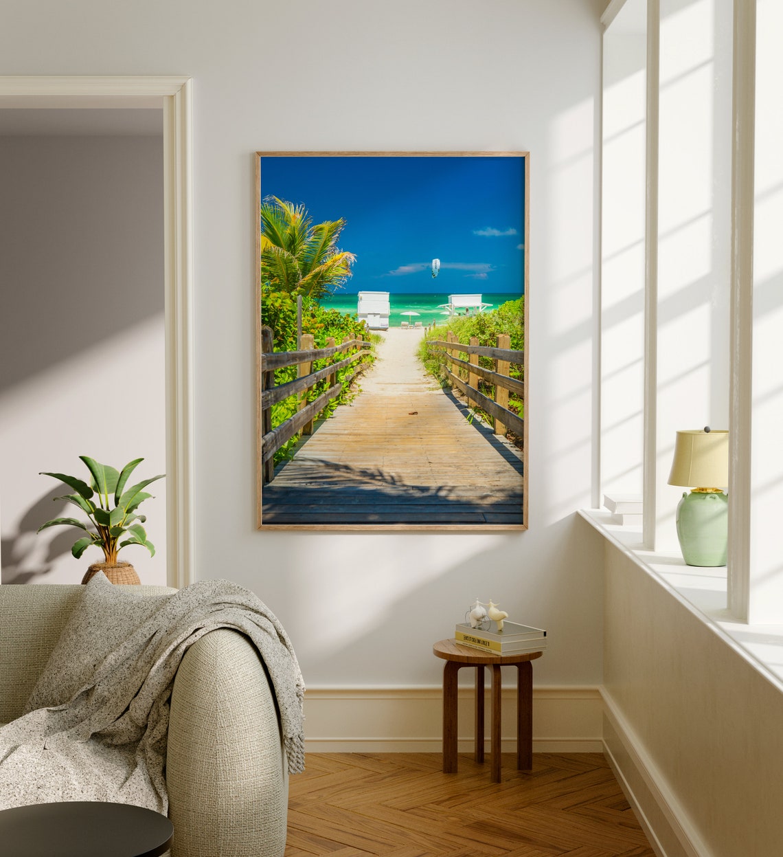 Florida Beach Boardwalk Path to Turquoise Ocean and Palm Poster - Image 5